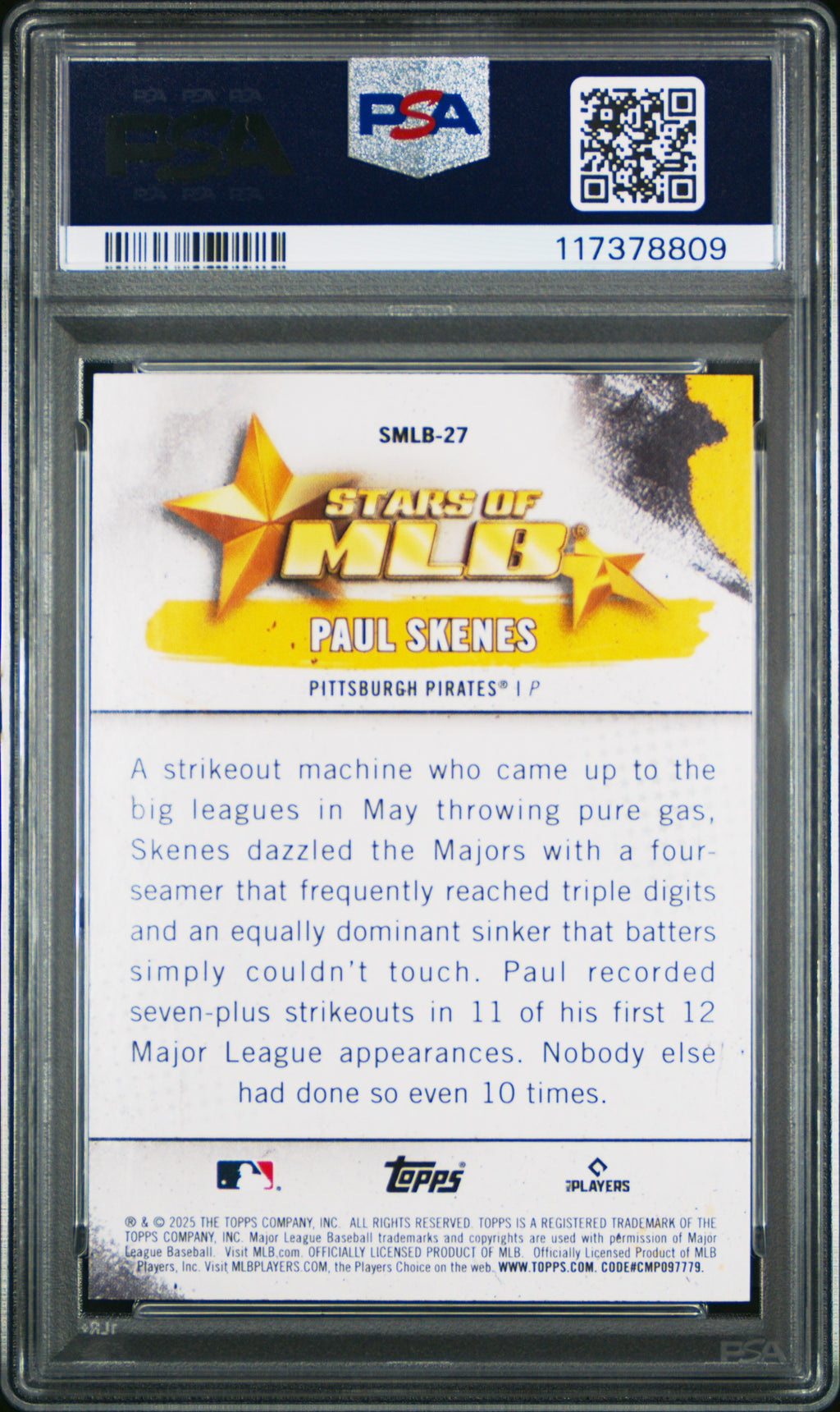 2025 Topps Stars Of Mlb #SMLB27 Paul Skenes PSA 9 #/50