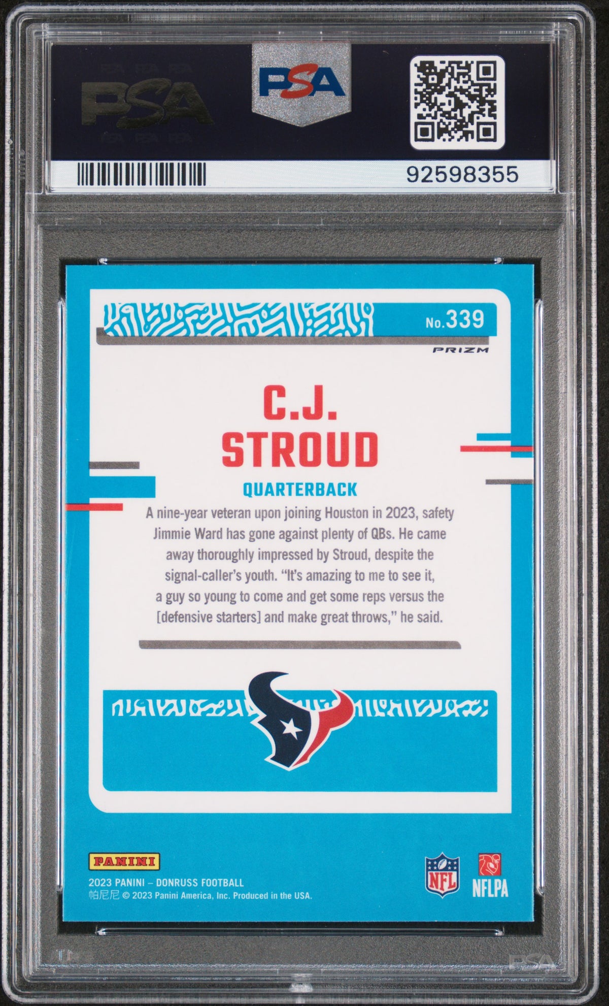 2023 Panini Donruss #339 Cj Stroud Optic Preview-Red & Green PSA 10