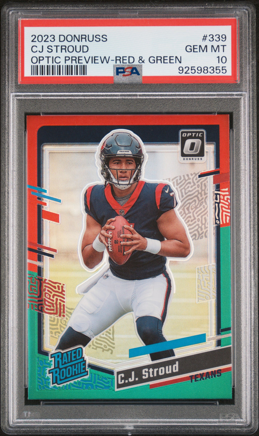 2023 Panini Donruss #339 Cj Stroud Optic Preview-Red & Green PSA 10