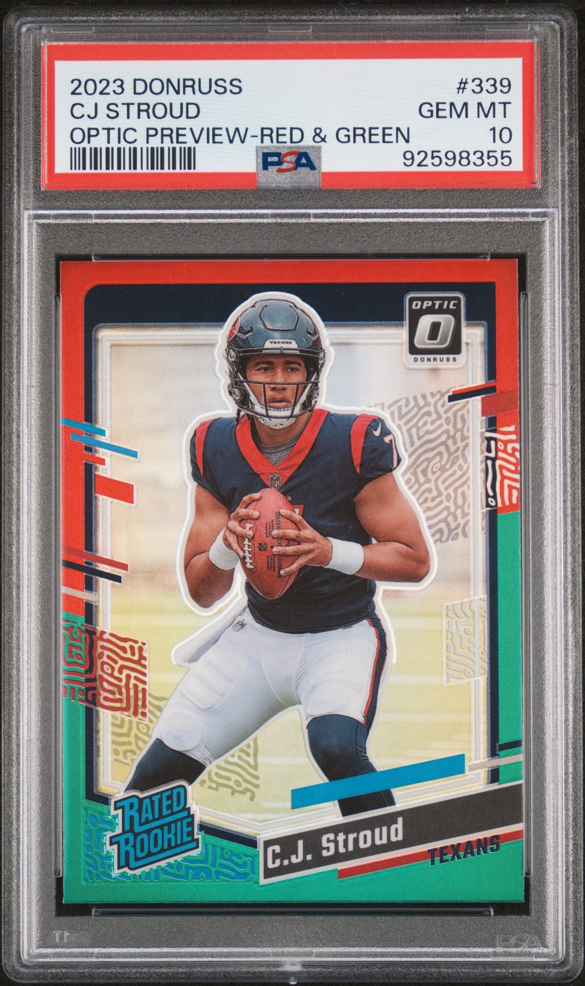 2023 Panini Donruss #339 Cj Stroud Optic Preview-Red & Green PSA 10